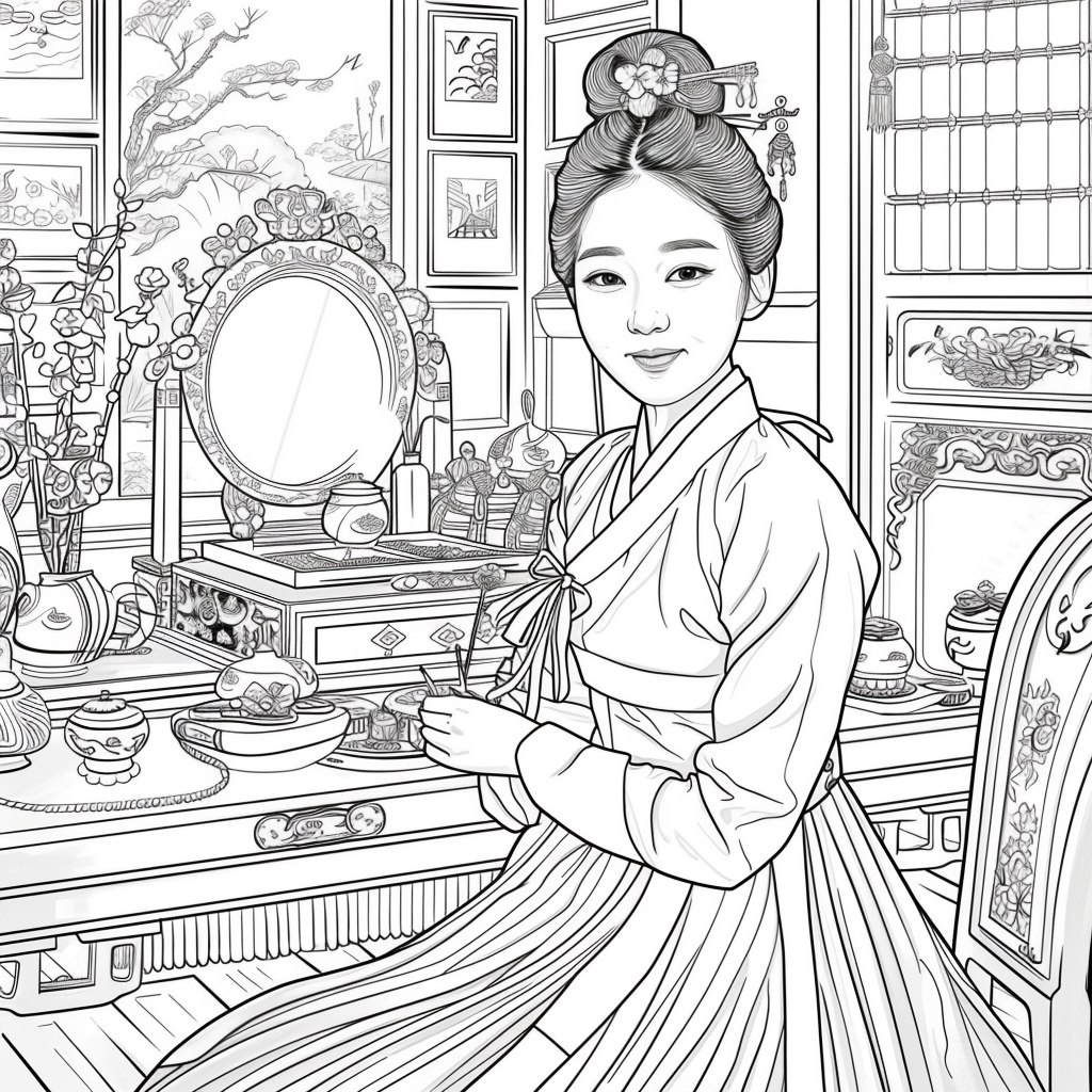 Grace at the Vanity: Korean Lady in Hanbok