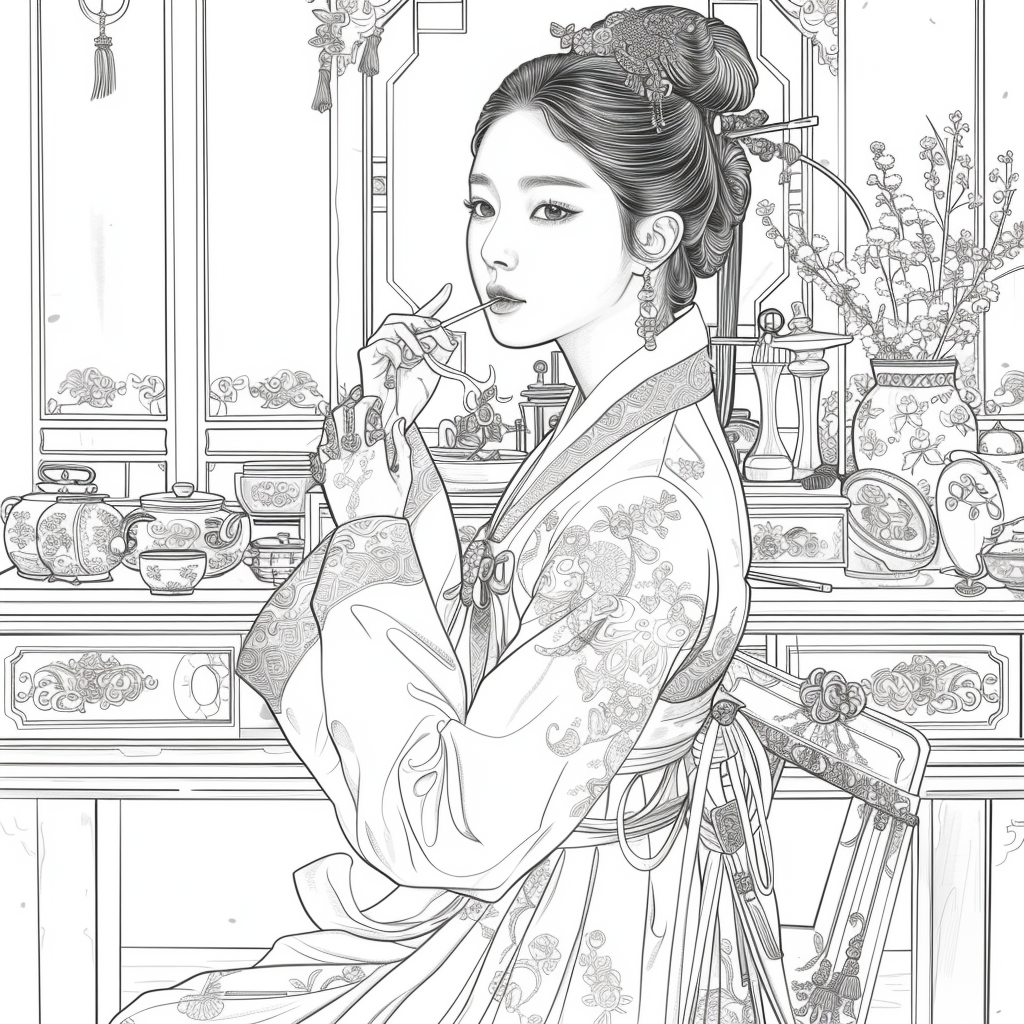 Grace at the Vanity: Korean Lady in Hanbok