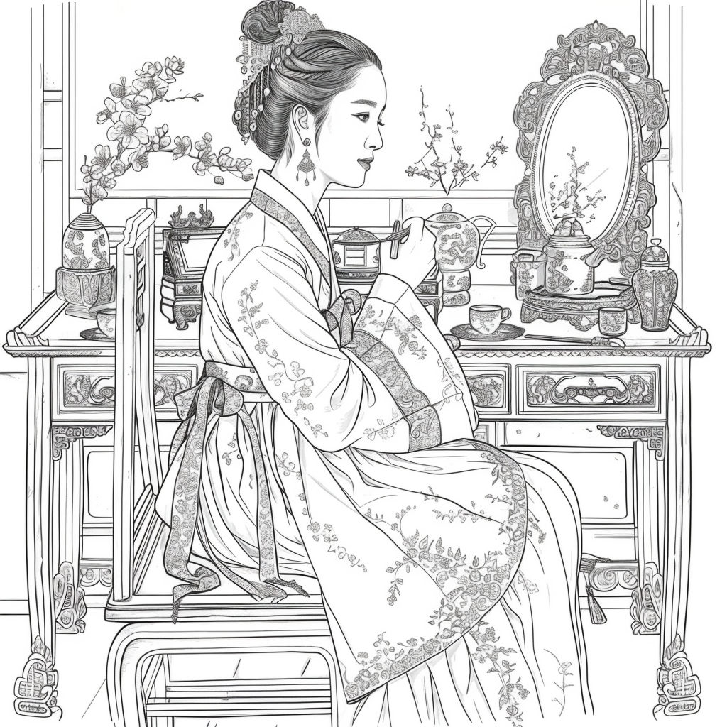 Grace at the Vanity: Korean Lady in Hanbok