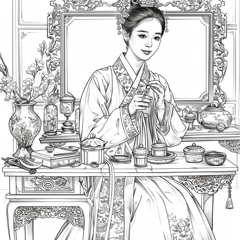 Grace at the Vanity: Korean Lady in Hanbok