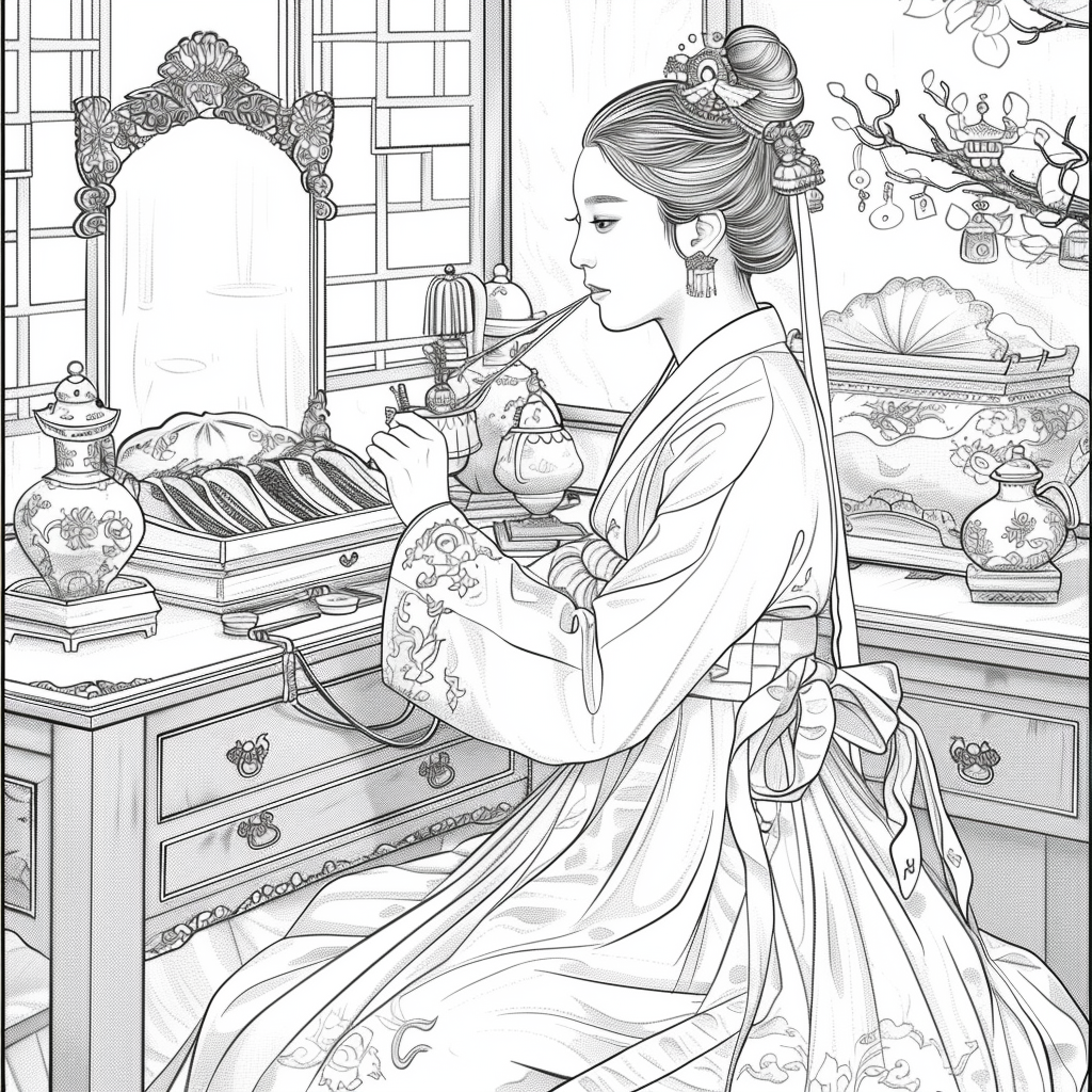 Grace at the Vanity: Korean Lady in Hanbok