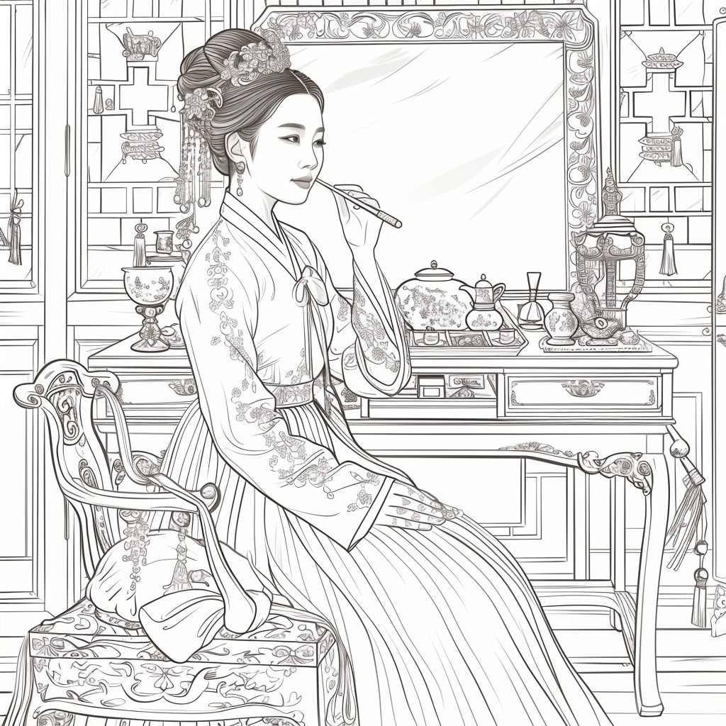 Grace at the Vanity: Korean Lady in Hanbok