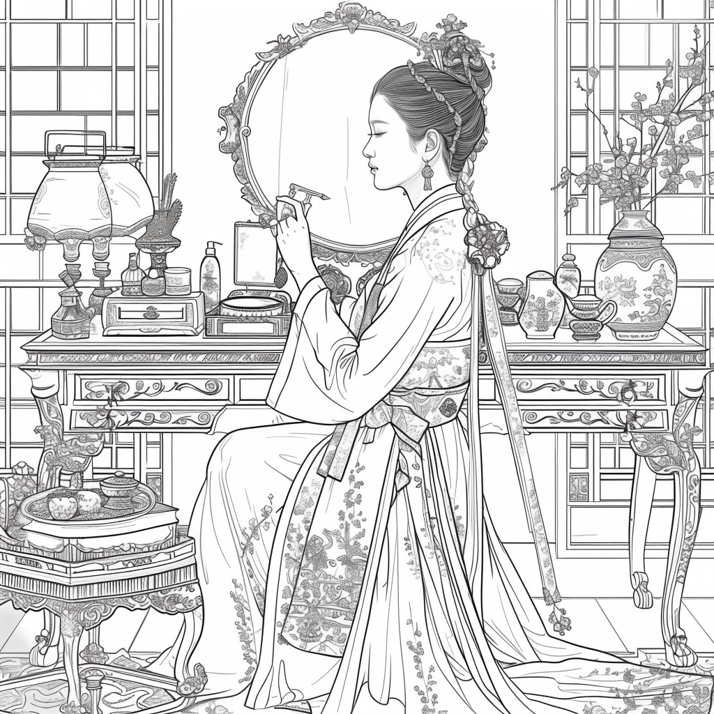 Grace at the Vanity: Korean Lady in Hanbok