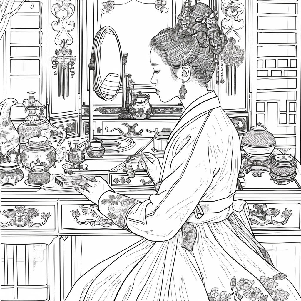 Grace at the Vanity: Korean Lady in Hanbok