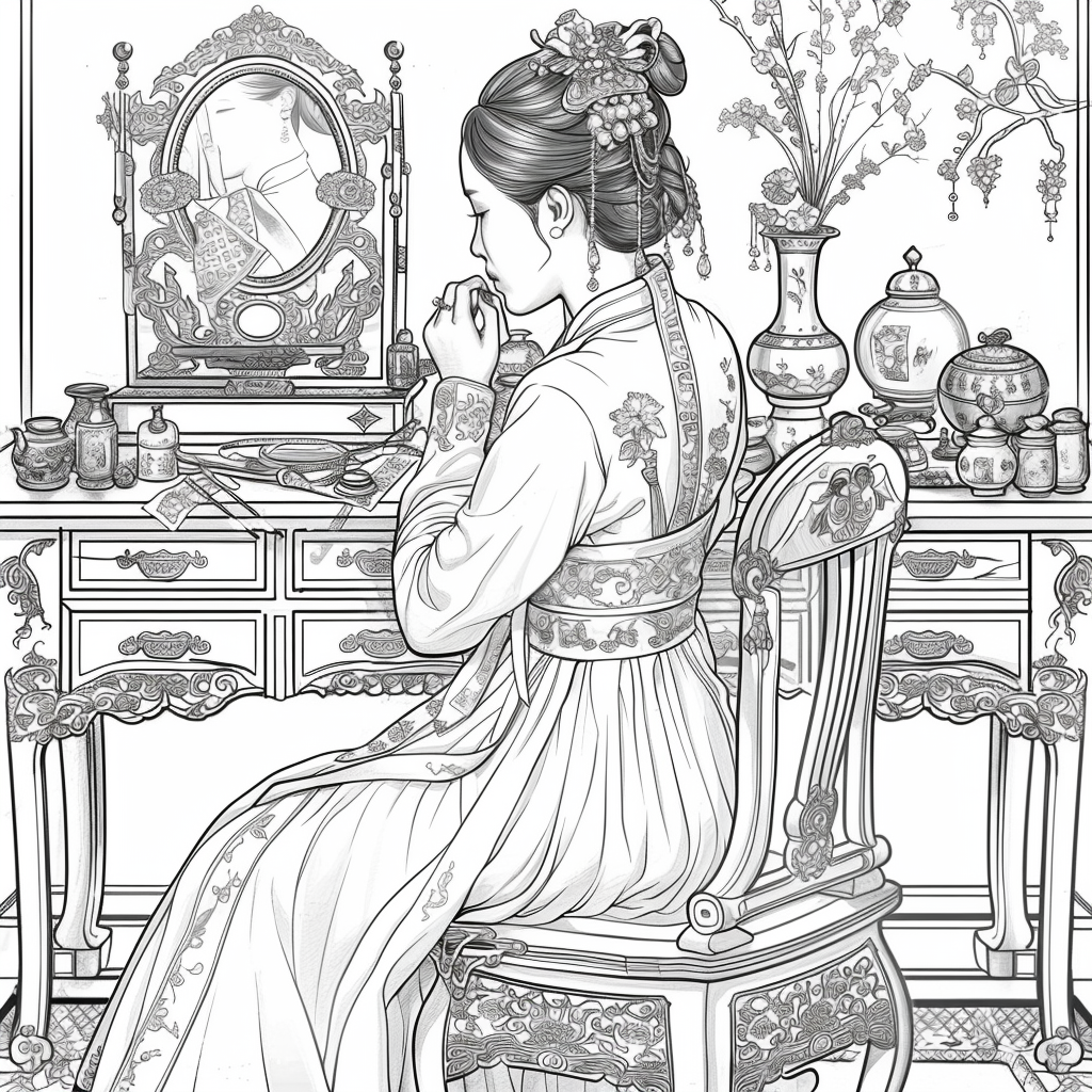 Grace at the Vanity: Korean Lady in Hanbok