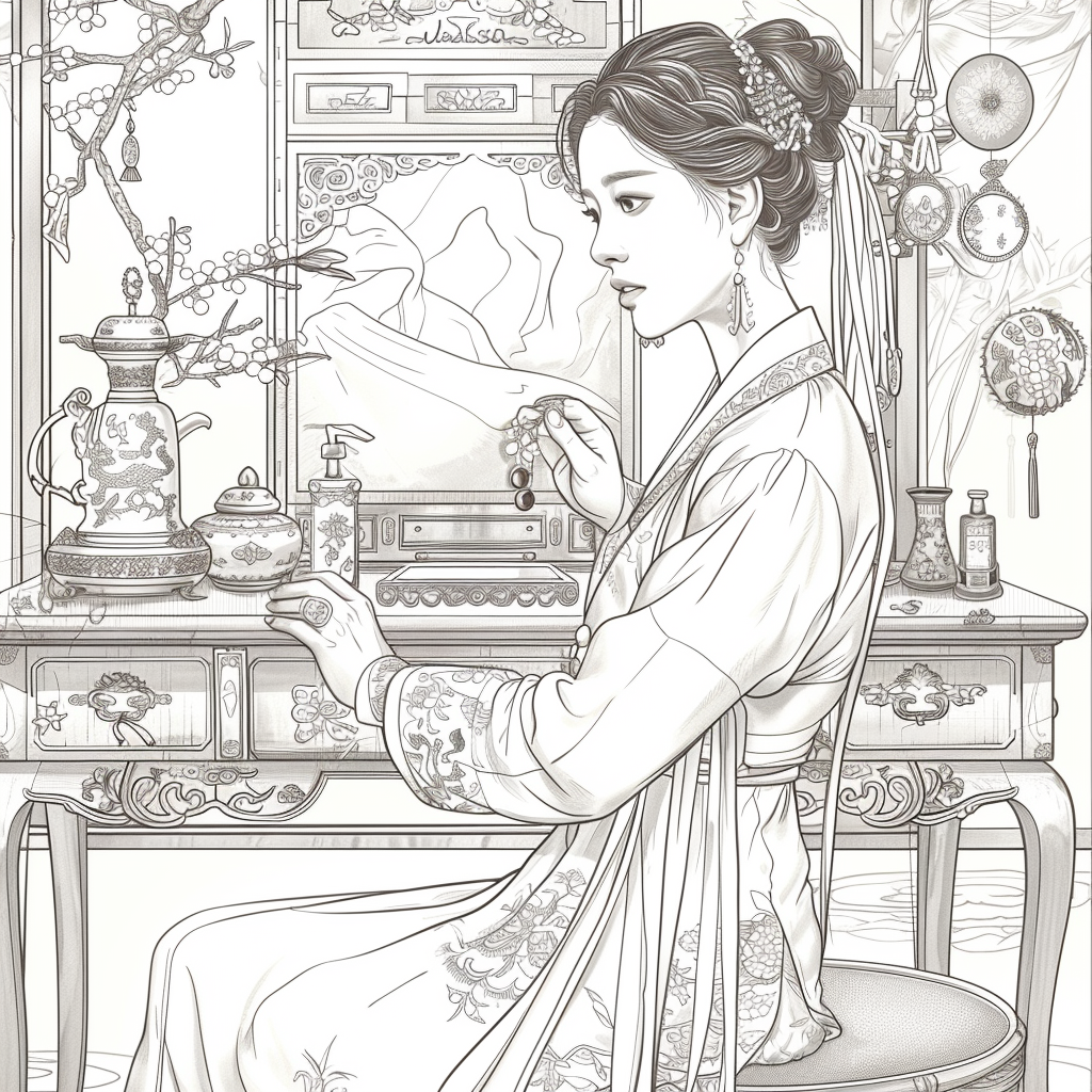 Grace at the Vanity: Korean Lady in Hanbok