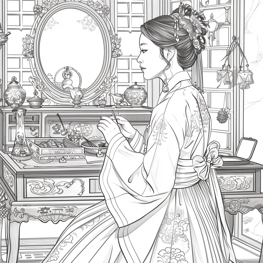 Grace at the Vanity: Korean Lady in Hanbok