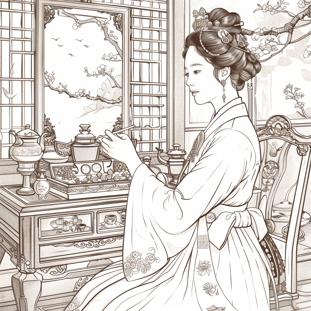 Grace at the Vanity: Korean Lady in Hanbok