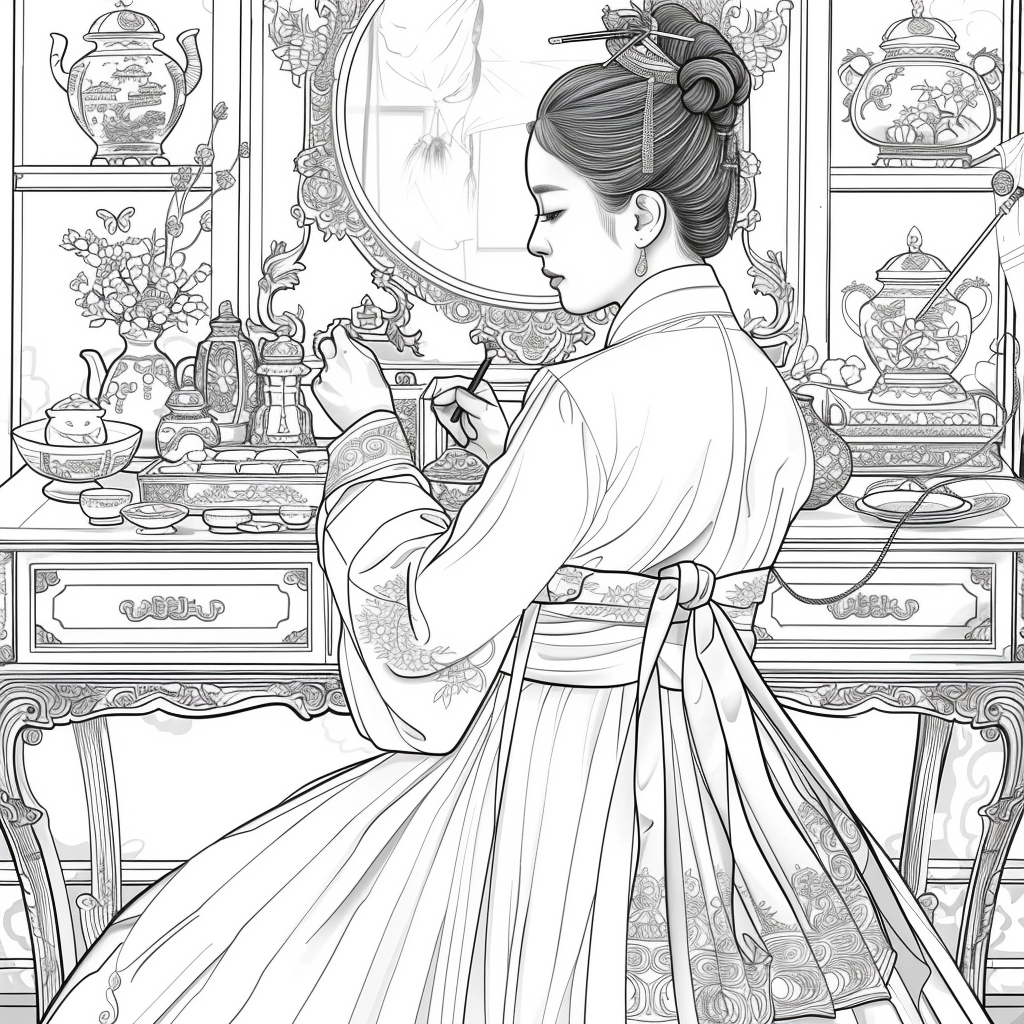 Grace at the Vanity: Korean Lady in Hanbok