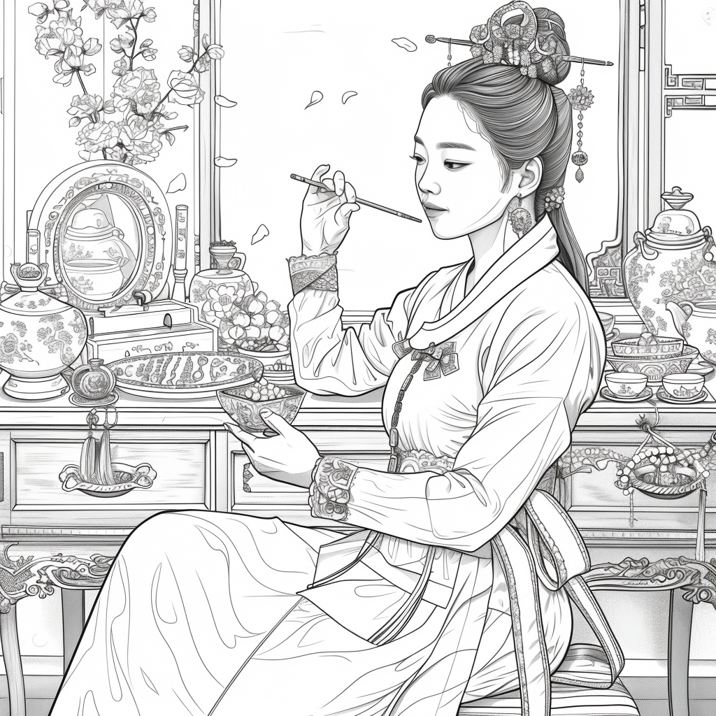 Grace at the Vanity: Korean Lady in Hanbok