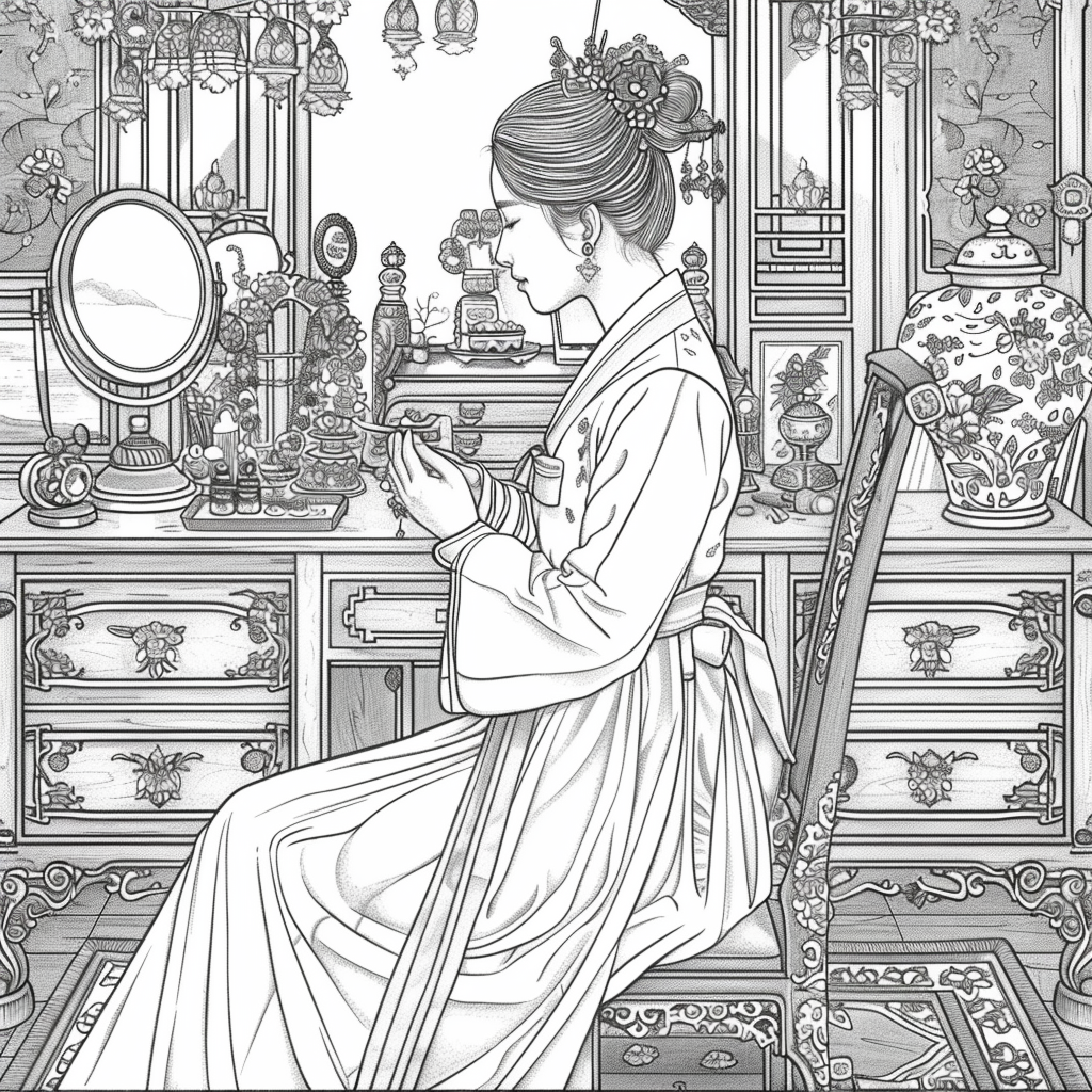 Grace at the Vanity: Korean Lady in Hanbok