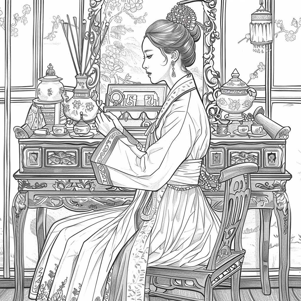 Grace at the Vanity: Korean Lady in Hanbok