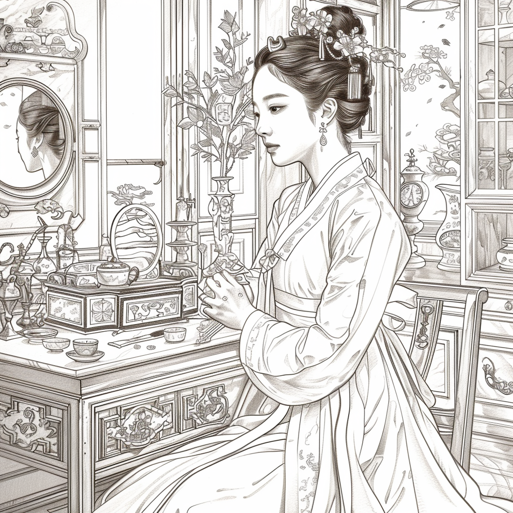Grace at the Vanity: Korean Lady in Hanbok