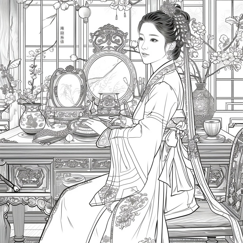 Grace at the Vanity: Korean Lady in Hanbok