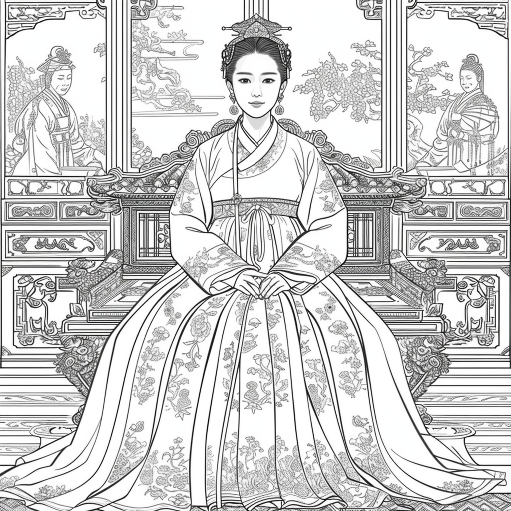 Throne of Blossoms: Korean Queen in Golden Hanbok