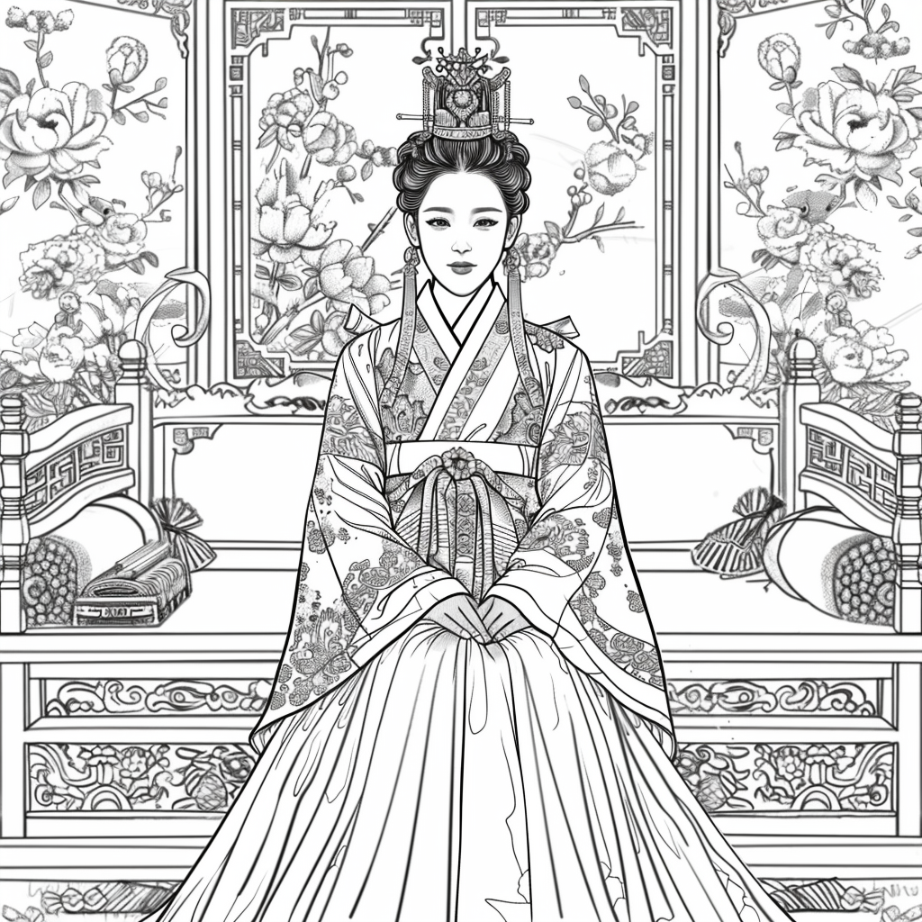 Throne of Blossoms: Korean Queen in Golden Hanbok