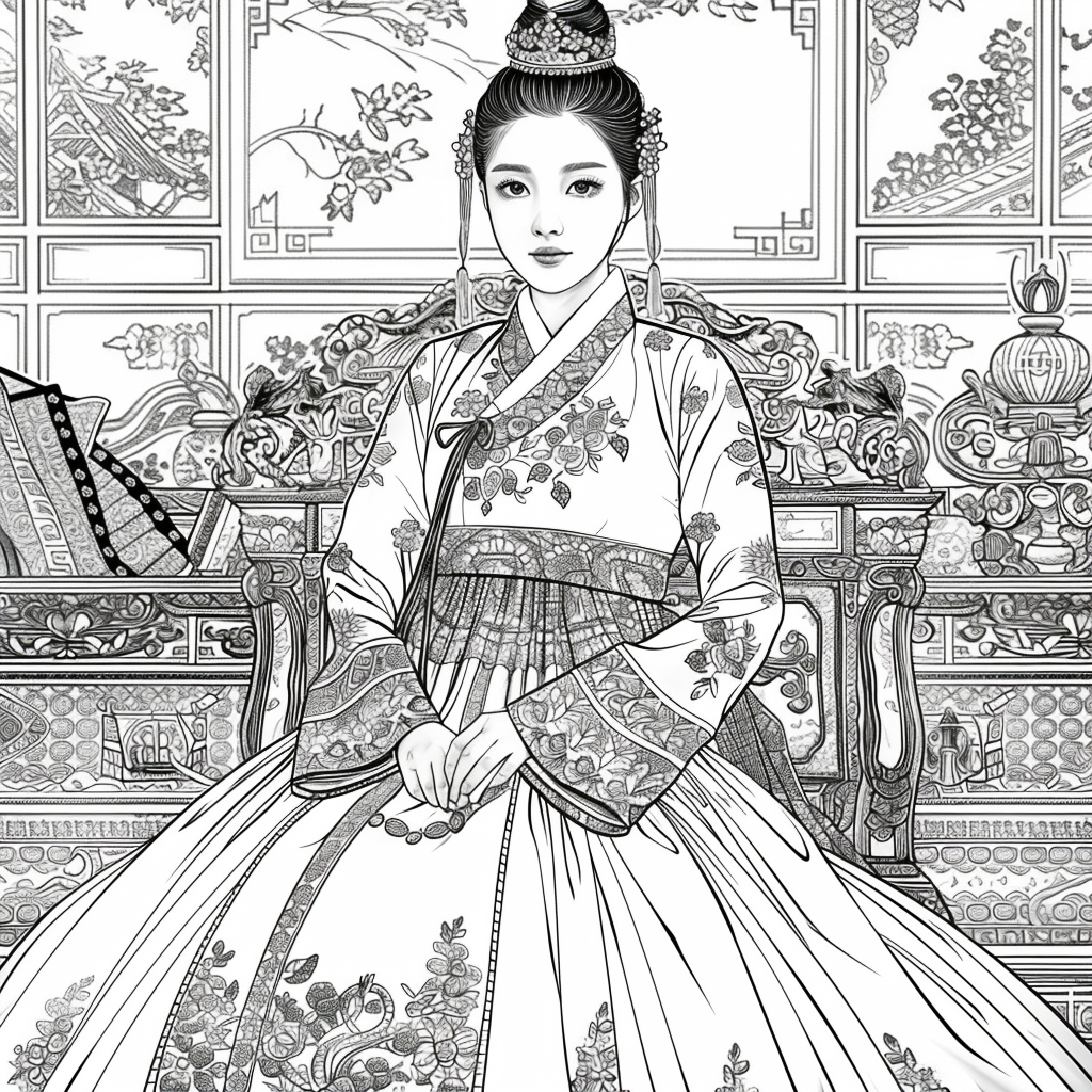 Throne of Blossoms: Korean Queen in Golden Hanbok