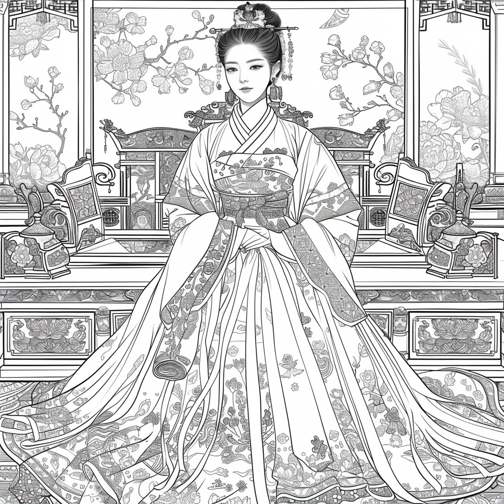 Throne of Blossoms: Korean Queen in Golden Hanbok