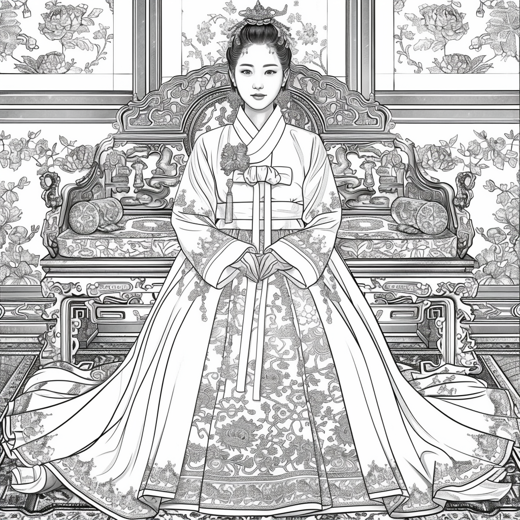 Throne of Blossoms: Korean Queen in Golden Hanbok