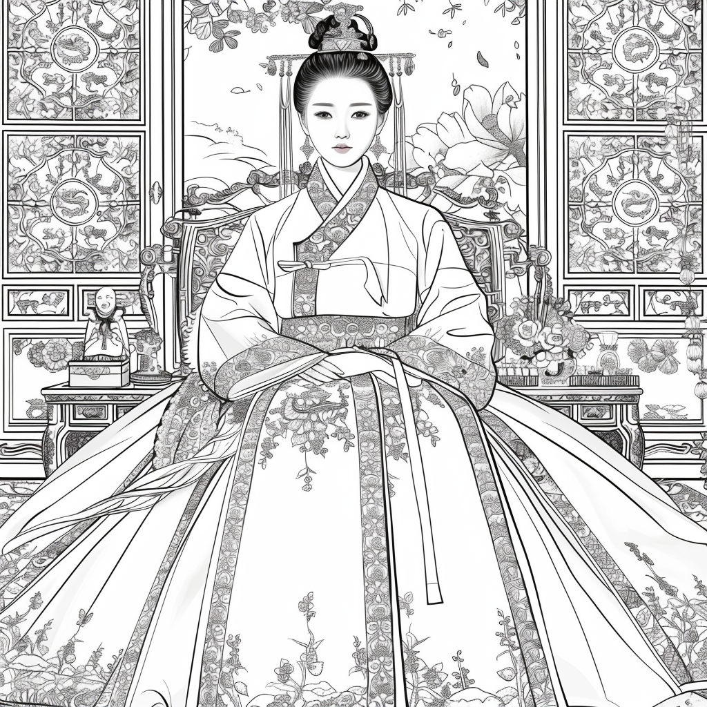 Throne of Blossoms: Korean Queen in Golden Hanbok