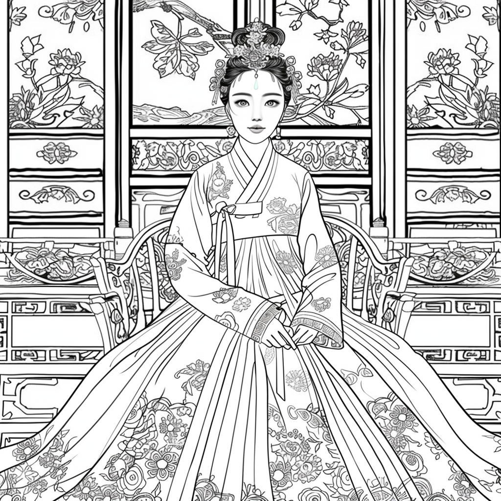 Throne of Blossoms: Korean Queen in Golden Hanbok