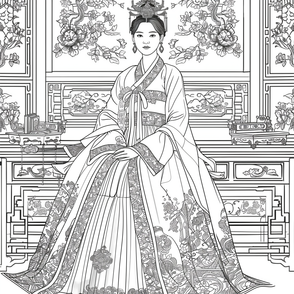 Throne of Blossoms: Korean Queen in Golden Hanbok
