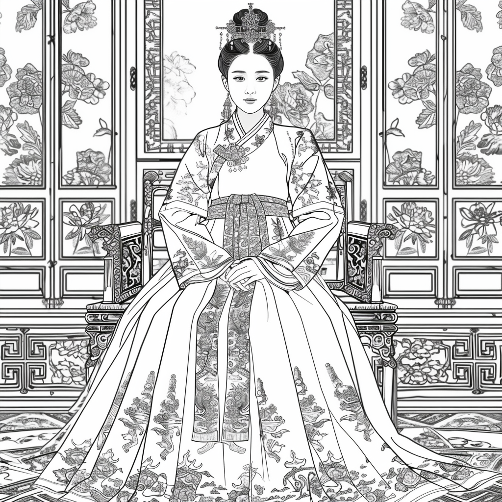 Throne of Blossoms: Korean Queen in Golden Hanbok