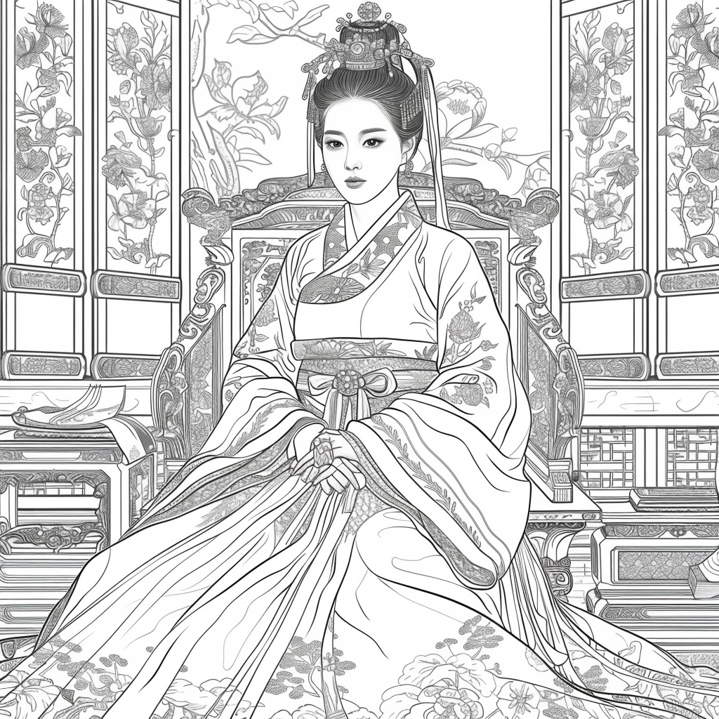 Throne of Blossoms: Korean Queen in Golden Hanbok
