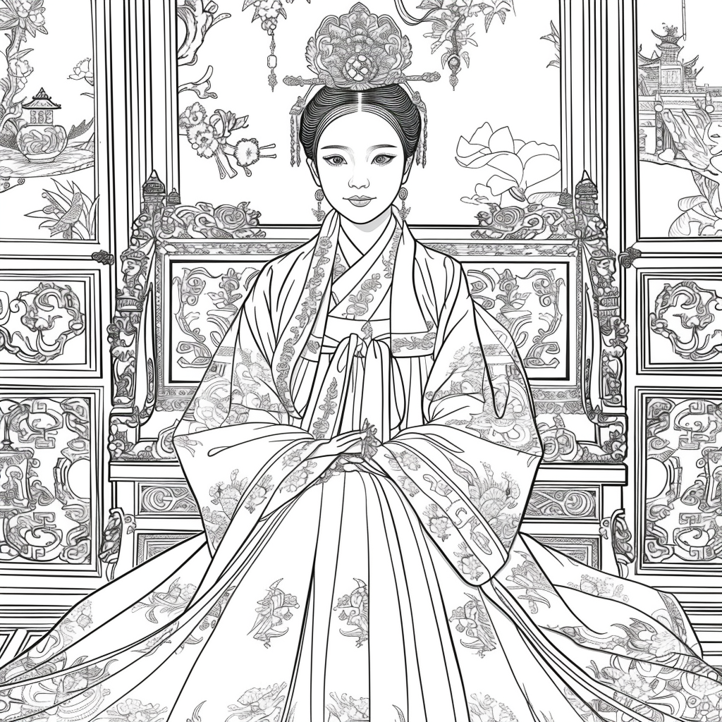 Throne of Blossoms: Korean Queen in Golden Hanbok