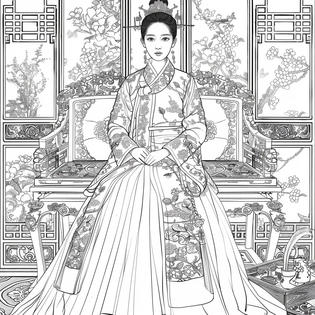 Throne of Blossoms: Korean Queen in Golden Hanbok
