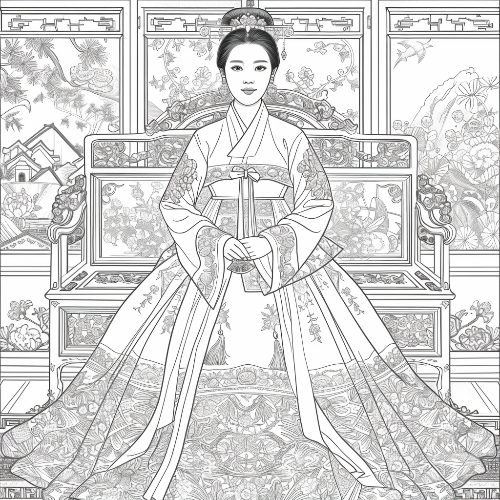Throne of Blossoms: Korean Queen in Golden Hanbok