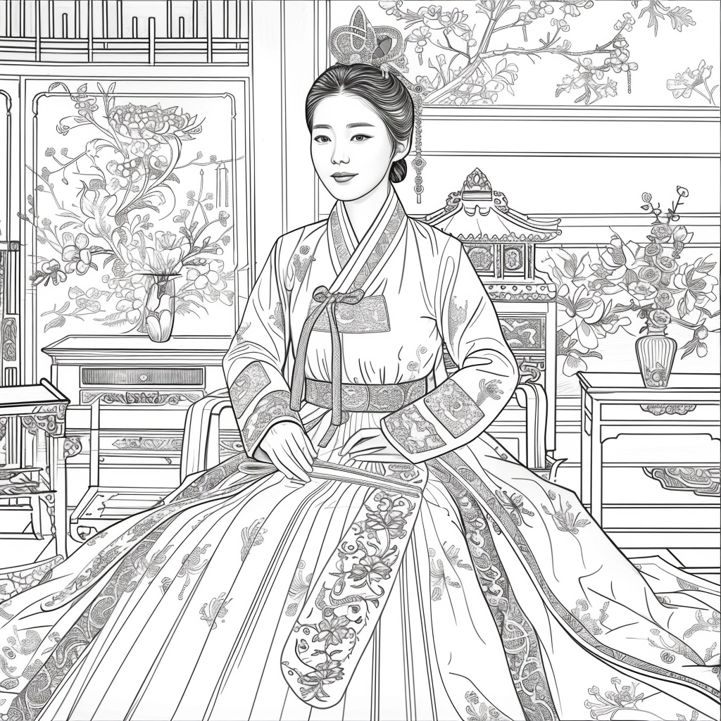 Throne of Blossoms: Korean Queen in Golden Hanbok