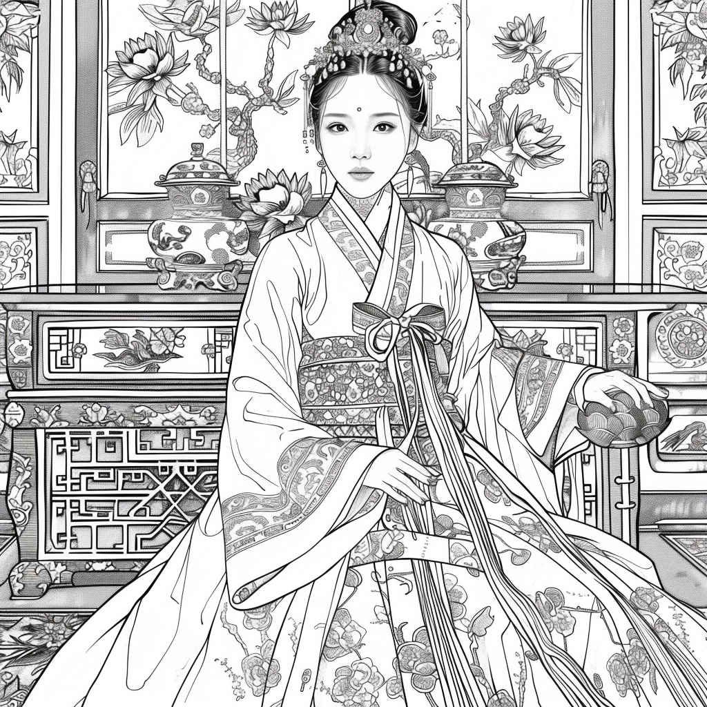 Throne of Blossoms: Korean Queen in Golden Hanbok