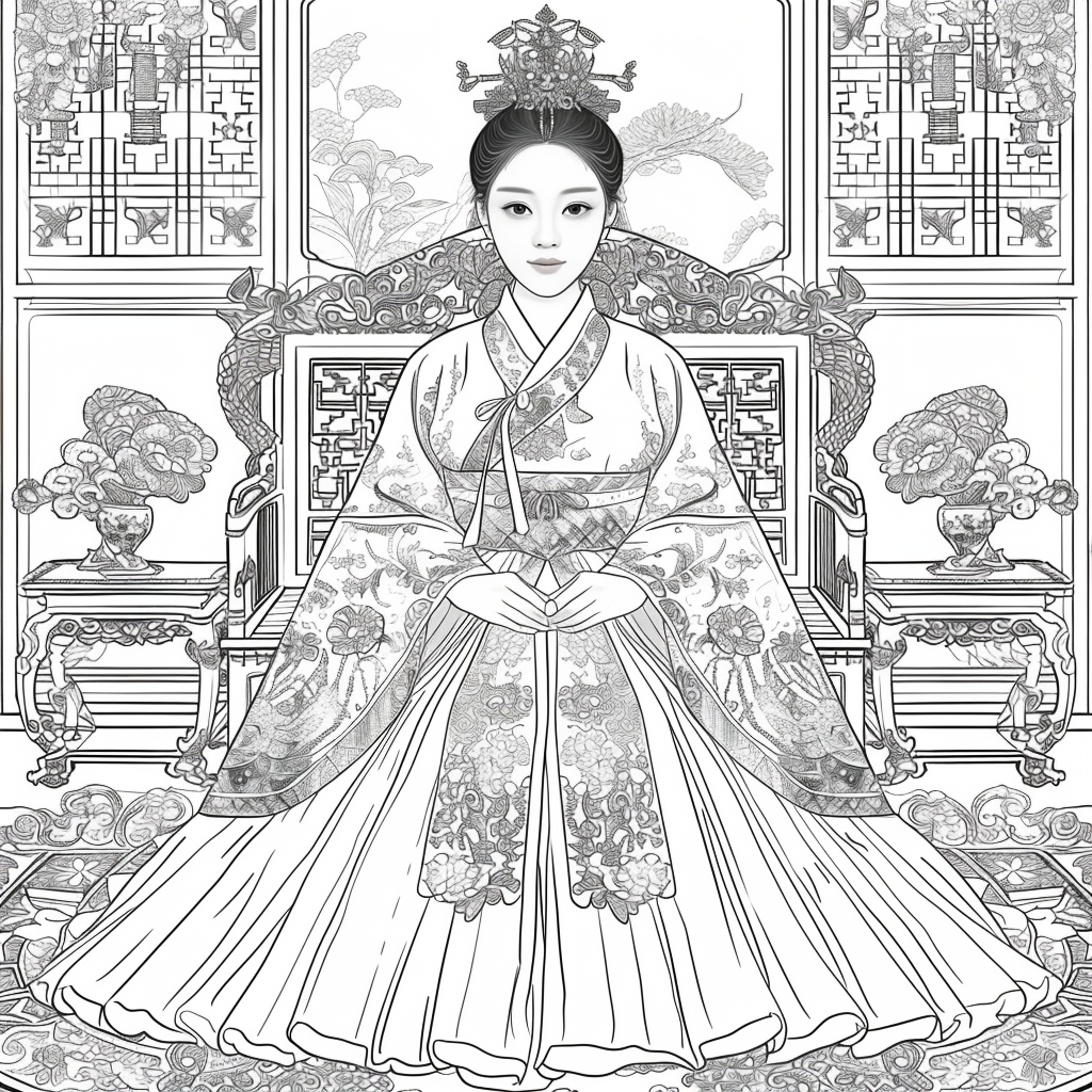 Throne of Blossoms: Korean Queen in Golden Hanbok