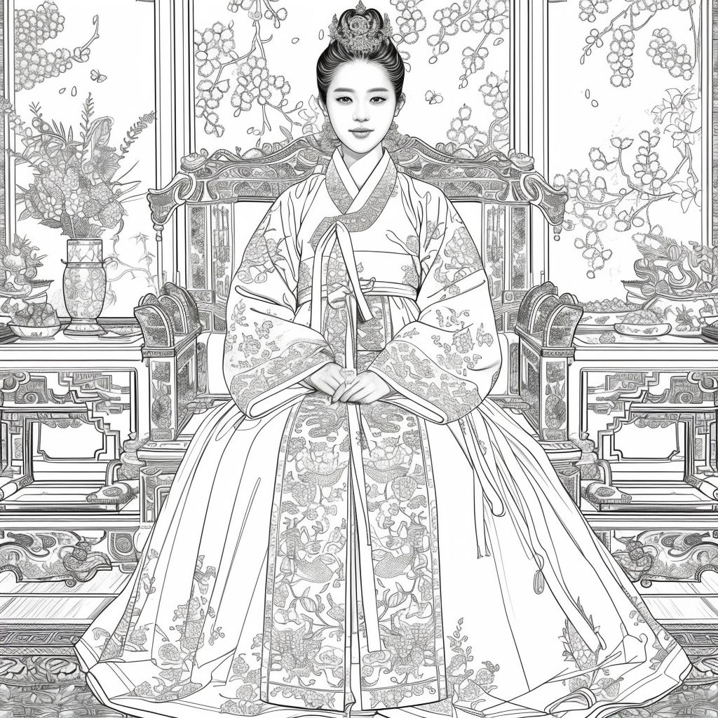 Throne of Blossoms: Korean Queen in Golden Hanbok