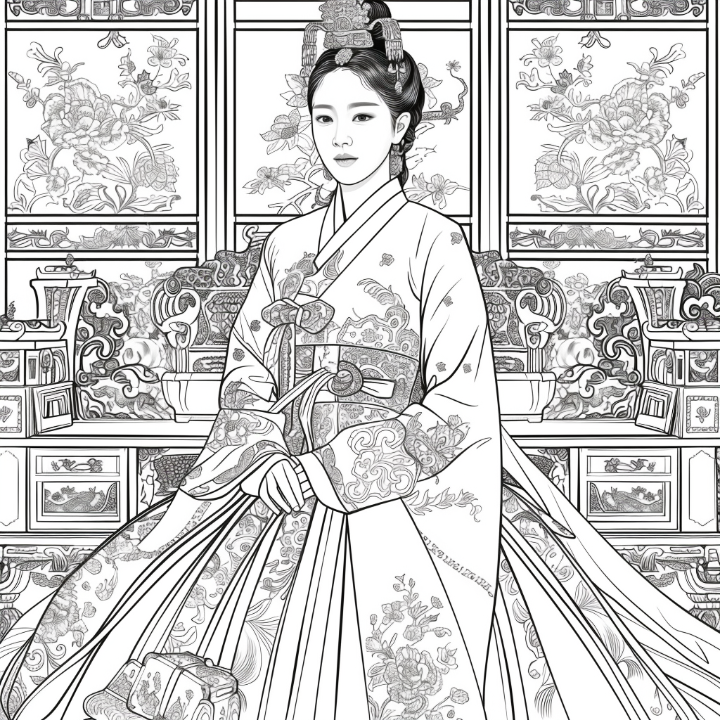 Throne of Blossoms: Korean Queen in Golden Hanbok