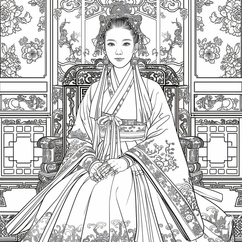 Throne of Blossoms: Korean Queen in Golden Hanbok