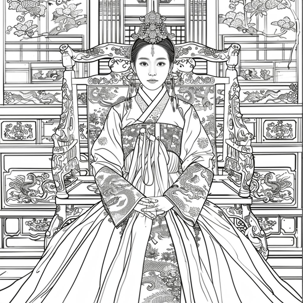 Throne of Blossoms: Korean Queen in Golden Hanbok