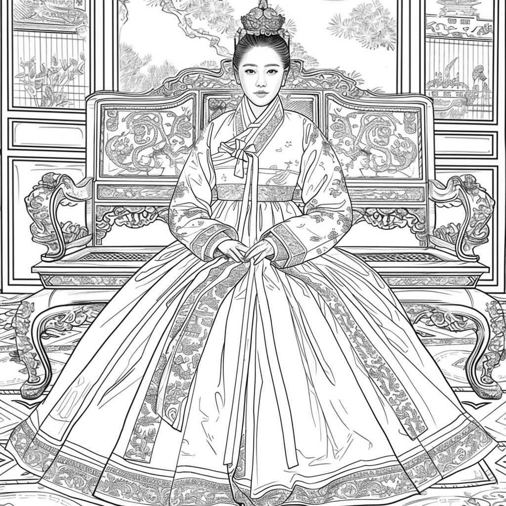 Throne of Blossoms: Korean Queen in Golden Hanbok