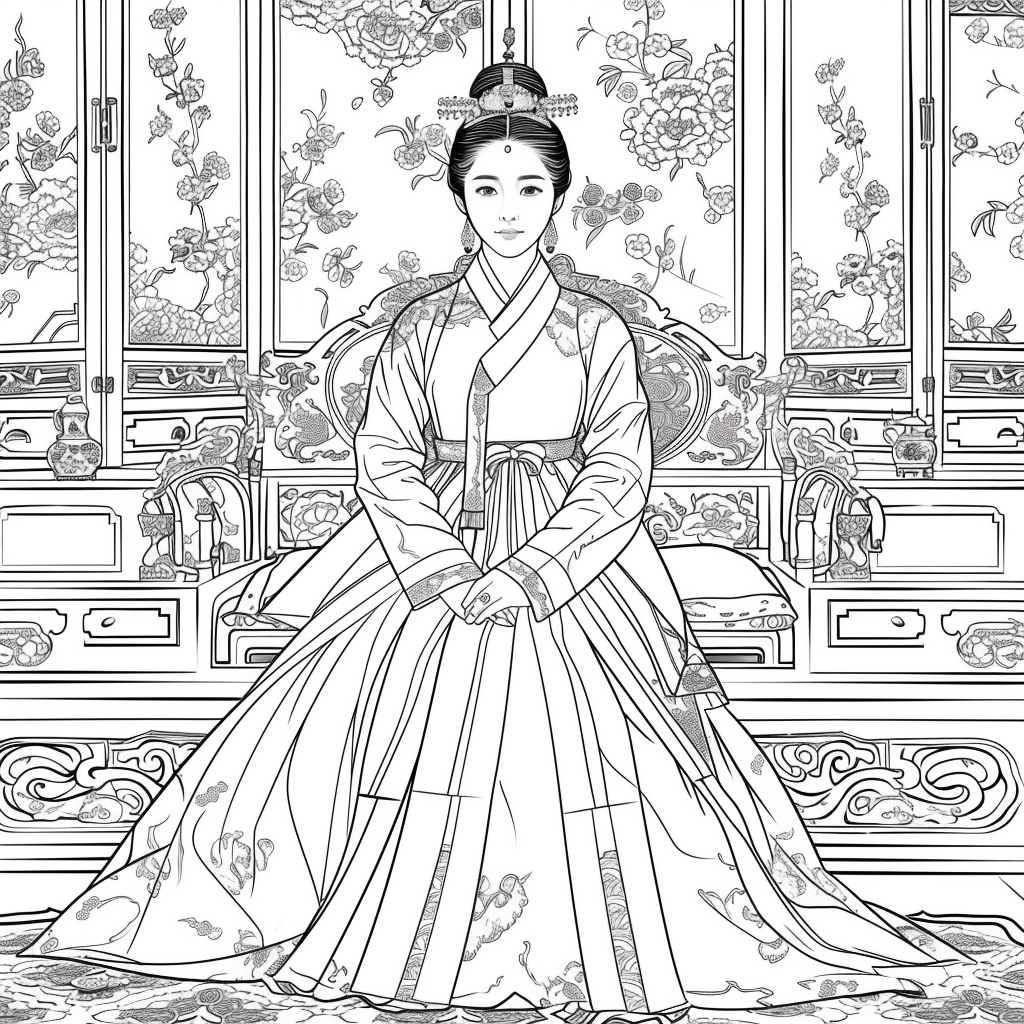 Throne of Blossoms: Korean Queen in Golden Hanbok