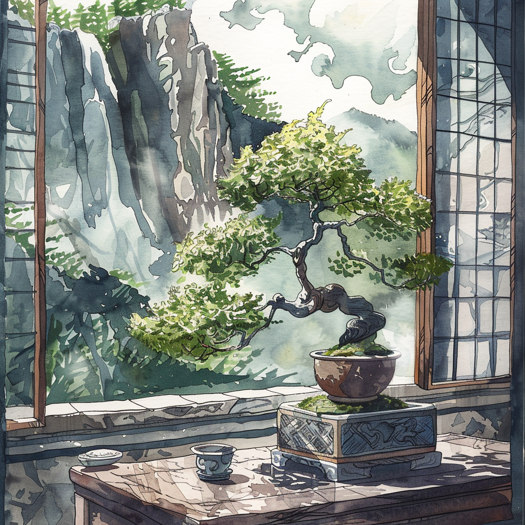 Bonsai by the Mountain Window