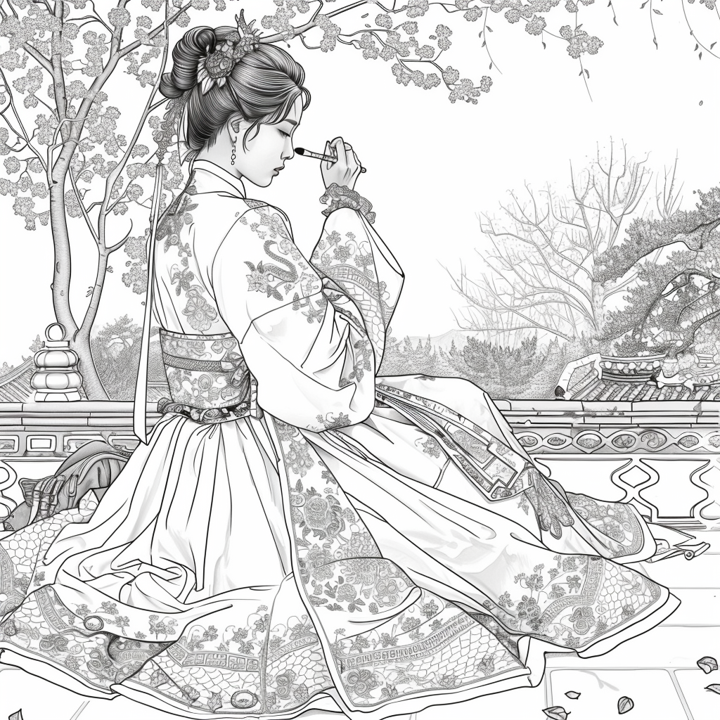 Tranquil Moments: Korean Lady with Tea in Winter