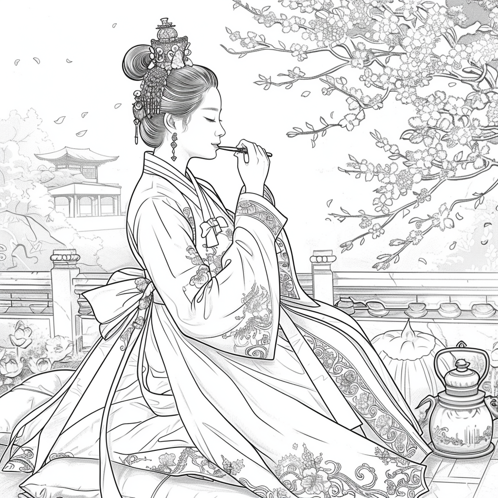 Tranquil Moments: Korean Lady with Tea in Winter