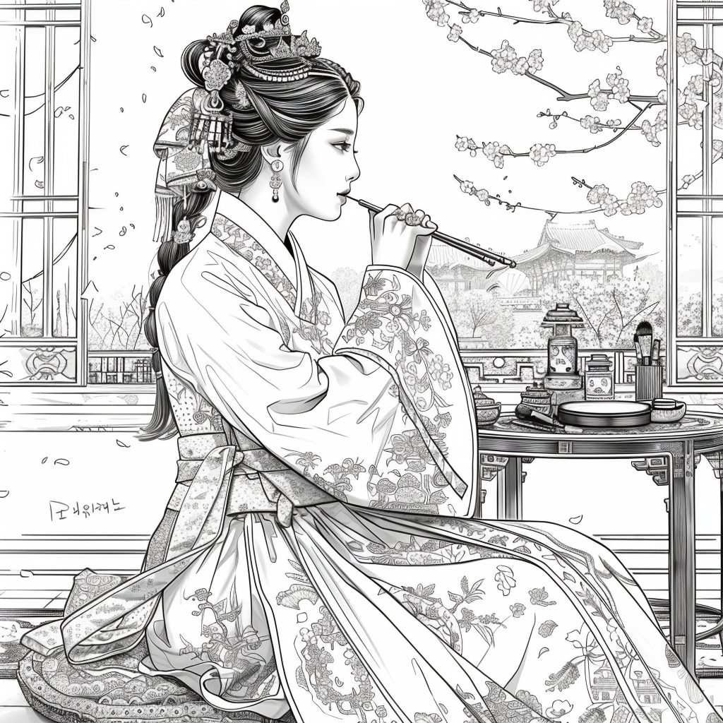 Tranquil Moments: Korean Lady with Tea in Winter