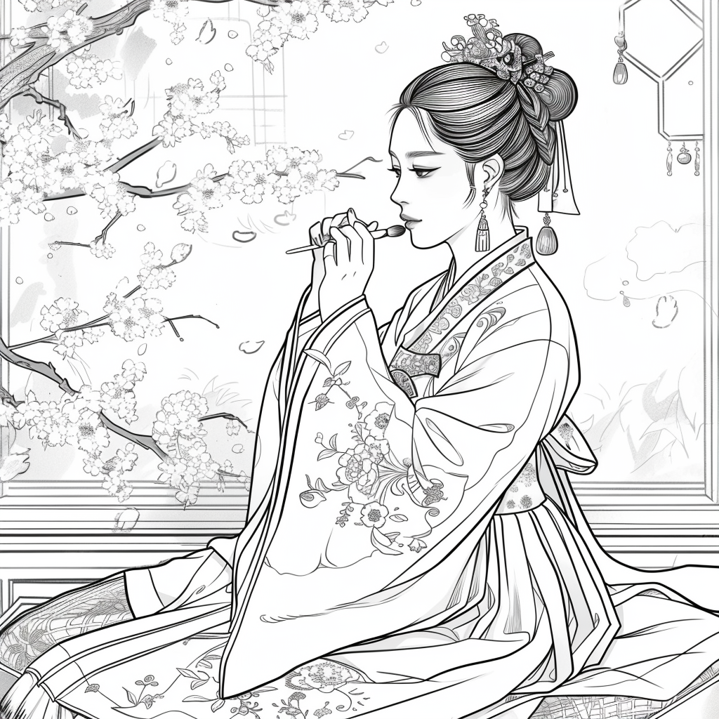 Tranquil Moments: Korean Lady with Tea in Winter