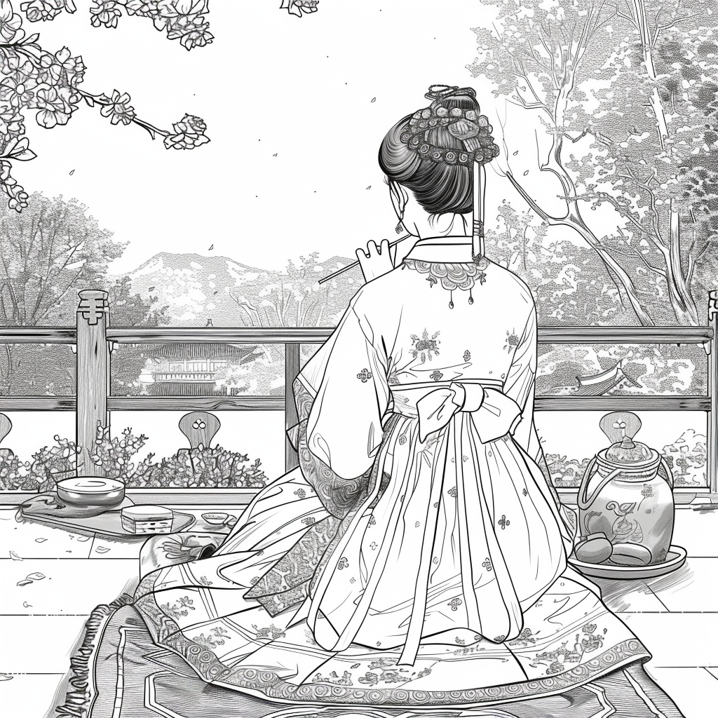 Tranquil Moments: Korean Lady with Tea in Winter