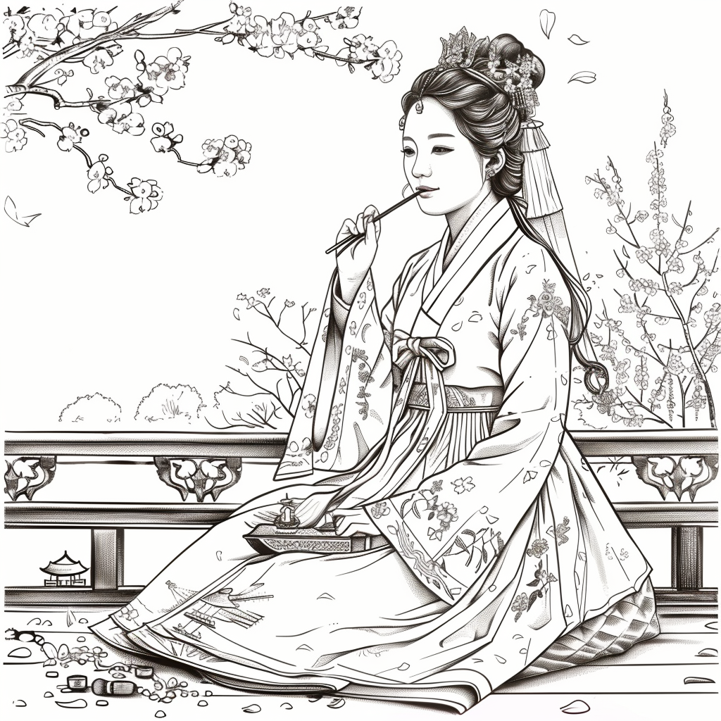 Tranquil Moments: Korean Lady with Tea in Winter