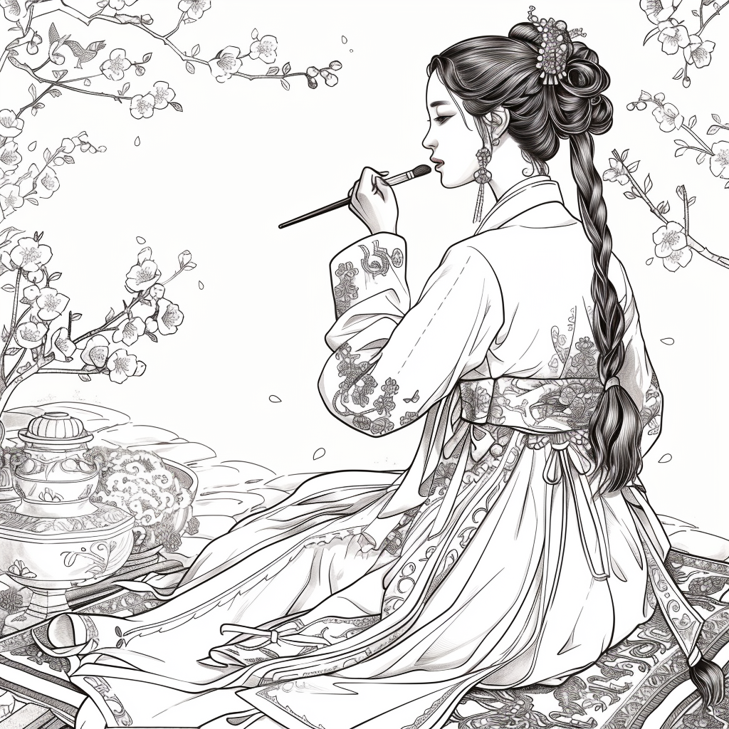 Tranquil Moments: Korean Lady with Tea in Winter