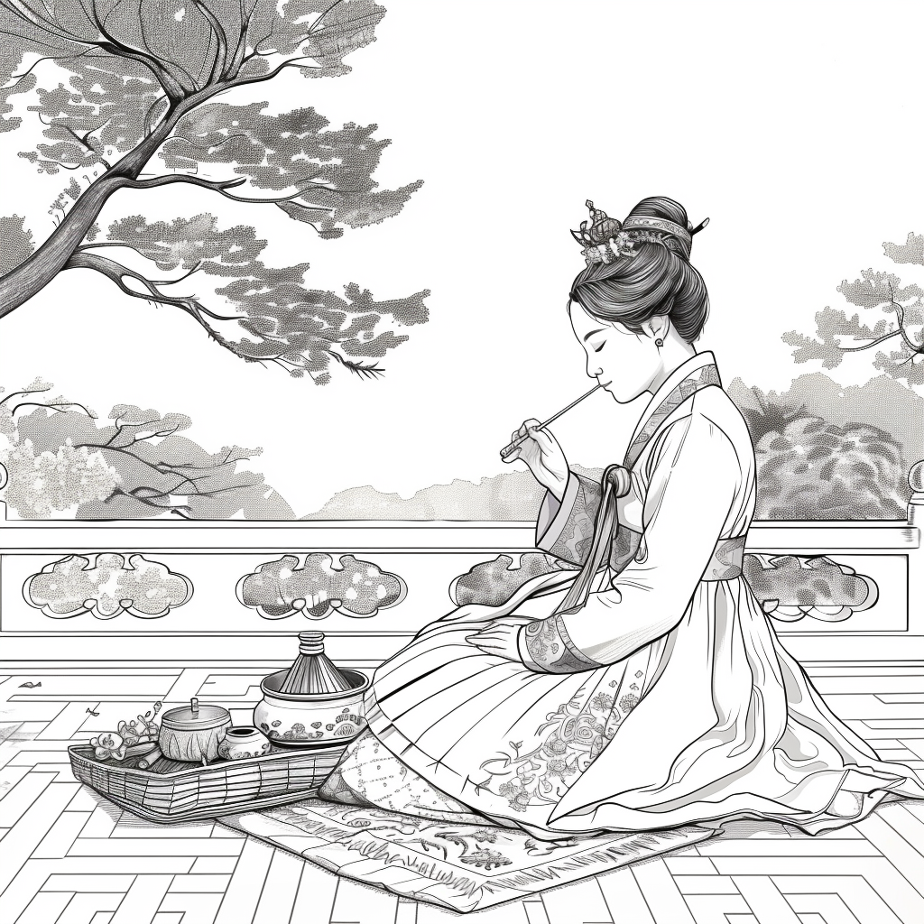 Tranquil Moments: Korean Lady with Tea in Winter