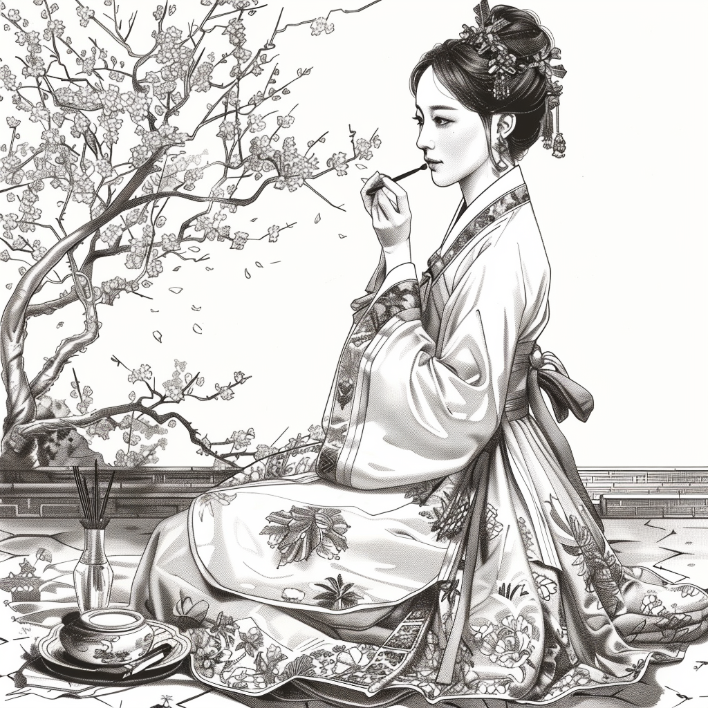 Tranquil Moments: Korean Lady with Tea in Winter